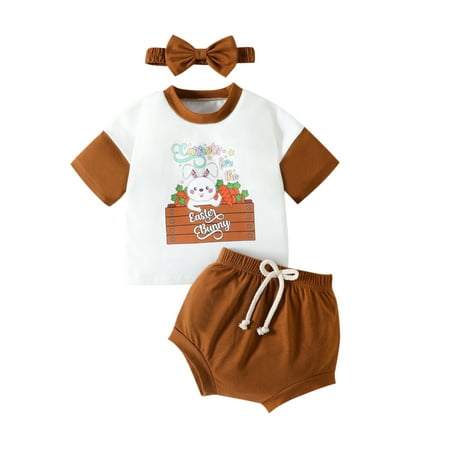 Gureui 3Pcs Toddler Infant Baby Girls Easter Outfits Carrot Print Short Sleeve T-shirt + Stretchy Shorts + Headband Set
Gureui 3Pcs Toddler Infant Baby Girls Easter Outfits Carrot Print Short Sleeve T-shirt + Stretchy Shorts + Headband Set