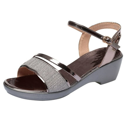 TOYFUNNY Ladies Fashion Summer Roman Fish Mouth Buckle Chunky Heel Sandals