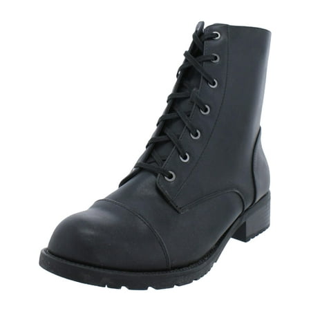Aqua College Womens Teagen Leather Round Toe Combat & Lace-up Boots