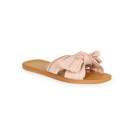 Women s Shoes Pleated Chiffon Bow Vamp Slide Sandal 20625