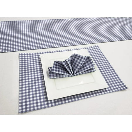 

Navy Blue & White Checked Gingham Placemat Table Runner Cloth Napkins Set by Penny s Needful Things (4 Napkins & 4 Placemats) (4 Feet Long Table Runner) (White)