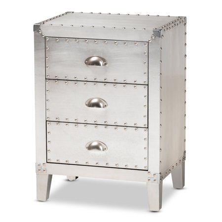 Baxton Studio Claude Silver Metal 3-Drawer Nightstand
