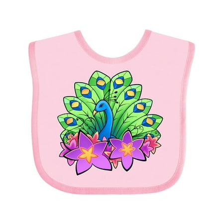 Inktastic Peacock and flowers Gift Baby Boy or Baby Girl Bib