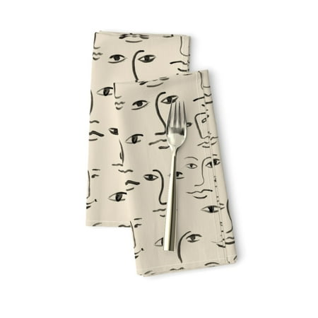 Artful Hand Painted Modern Faces Kids Cotton Dinner Napkins by Roostery Set of 2