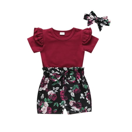 Canrulo Toddler Baby Girl Solid Ruffle T-Shirt Tops High Waist Floral Shorts Summer Outfits Wine Red 18-24 Months
Canrulo Toddler Baby Girl Solid Ruffle T-Shirt Tops High Waist Floral Shorts Summer Outfits Wine Red 18-24 Months