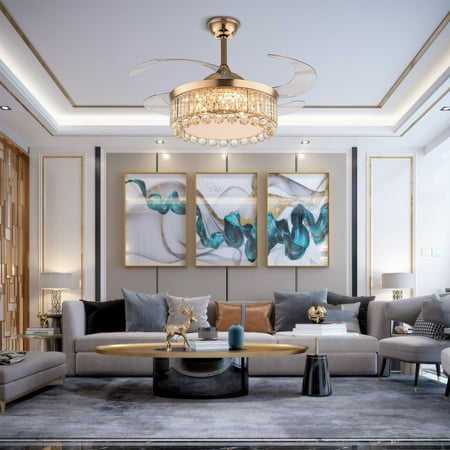 Colorfullrain 42 Gold LED Invisible Ceiling Fan Light Modern Crystal Chandelier Lamp w/Remote
Colorfullrain 42 Gold LED Invisible Ceiling Fan Light Modern Crystal Chandelier Lamp w/Remote