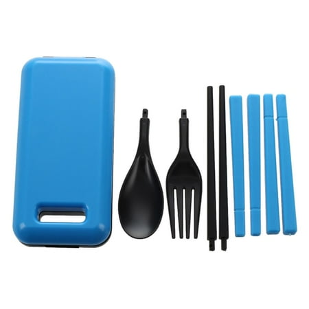 Outdoor Travel Picnic Portable -friendly ABS Chopsticks Spoon Fork Storage Box (Blue)