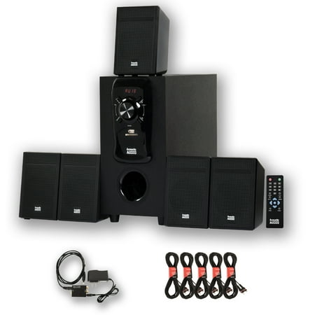 Acoustic Audio AA5150 Home 5.1 Speaker System with Optical Input FM Tuner and 5 Extension Cables