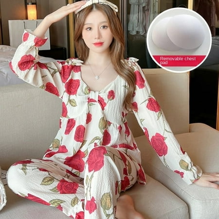 PIKADINGNIS Autumn Winter Womens Pajamas with Chest Pad Knitting Long-sleeved Trousers Two-piece Set Bubble Cotton Soft Homewear Suit Women
PIKADINGNIS Autumn Winter Womens Pajamas with Chest Pad Knitting Long-sleeved Trousers Two-piece Set Bubble Cotton Soft Homewear Suit Women