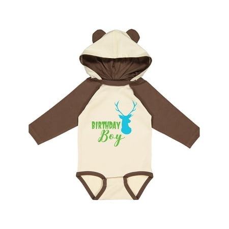 Inktastic Birthday Boy Deer Head Antlers - Blue Green Gift Baby Boy Long Sleeve Bodysuit