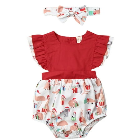 Sister Matching Newborn Kids Baby Girls Sleeveless Romper Dress Xmas Outfits Set