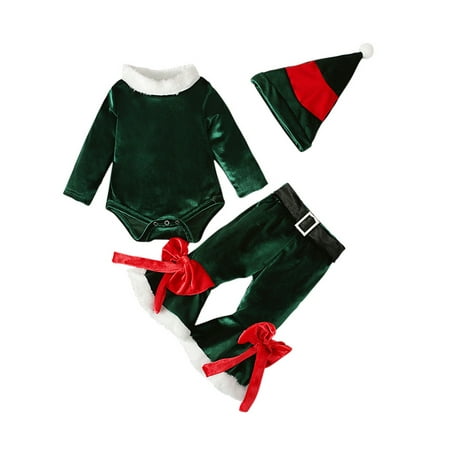 Cindysus Baby Buttons Crew Neck Christmas Outfits Girls Fleece 3Pcs Outfit Leopard Print Xmas Solid Color Cute Jumpsuit Top + Flared Pants+Hat Green 80cm
Cindysus Baby Buttons Crew Neck Christmas Outfits Girls Fleece 3Pcs Outfit Leopard Print Xmas Solid Color Cute Jumpsuit Top + Flared Pants+Hat Green 80cm