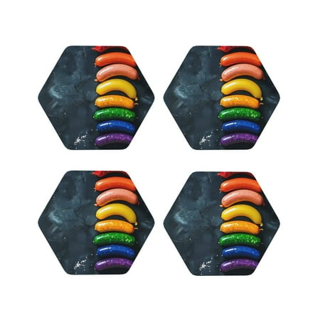Lukts Rainbow Sausages On Dark Slate Print Leather Drinks Coasters Set of 4 Suitable or Drinks Furniture Protection and Easy Clean up-Hexagon
Lukts Rainbow Sausages On Dark Slate Print Leather Drinks Coasters Set of 4 Suitable or Drinks Furniture Protection and Easy Clean up-Hexagon