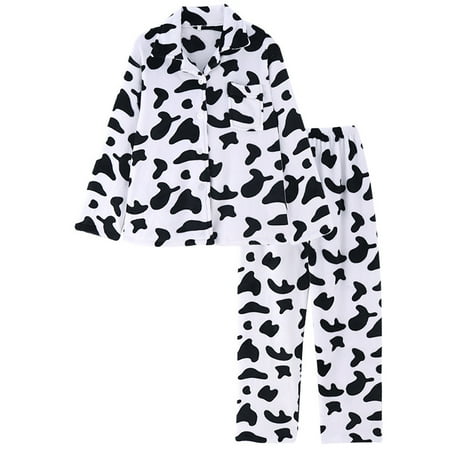 1 Set Women Long Sleeve Sleepwear Long Pants Home Cow Pattern Pajamas (M)