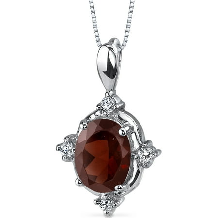 Peora 2.25 Carat T.G.W. Oval Shape Garnet with CZ Accent Rhodium over Sterling Silver Pendant, 18