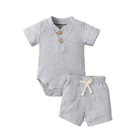 Fullvigor Two-piece Unisex Baby Summer Outfits Ribbed Romper + Elastic Waist Shorts
Fullvigor Two-piece Unisex Baby Summer Outfits Ribbed Romper + Elastic Waist Shorts