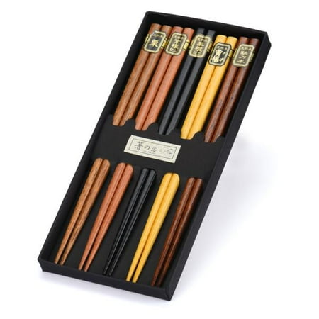 5Pairs Japanese Natural Beech Wood Chopsticks Chinese practical Set Handmade Gift Pack