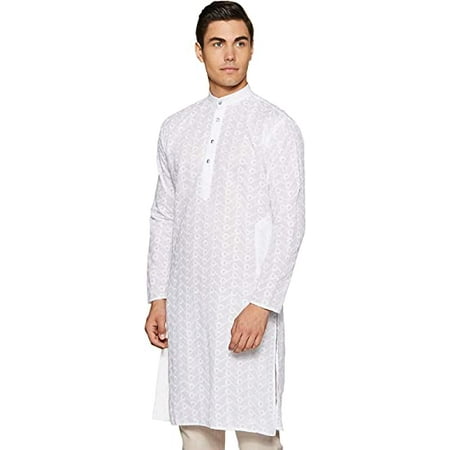 Royal Kurta Mens Chikan Embroidered Cotton Kurta White 44
