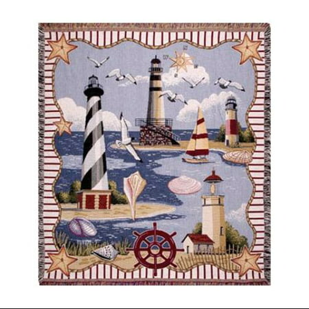 Coastal Memories Lighthouses Seashells Birds Tapestry Throw 