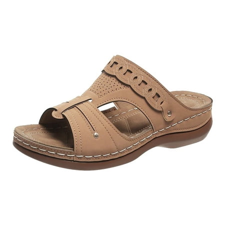 TOYFUNNY Womens Slippers Boho Wedge Embroidered Flip-Flops Sandals