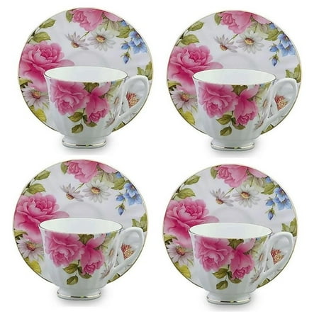 4 Grace s Rose Cups and Saucers Set