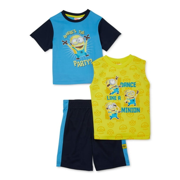 Minions Toddler Boy T-Shirt, Tank Top & Mesh Shorts, 3pc Active Outfit Set