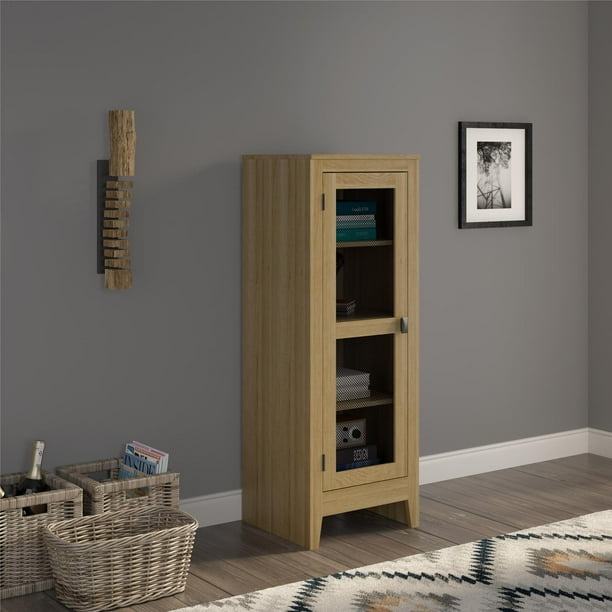SystemBuild Paradise Valley Storage Cabinet with Mesh Door, Golden Oak