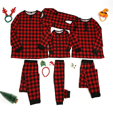Matching Family Pajamas Christmas Sets PJs Red Plaid Long Sleeve Tops and Pants Women Mens Kids Xmas Sleepwear Nightwear