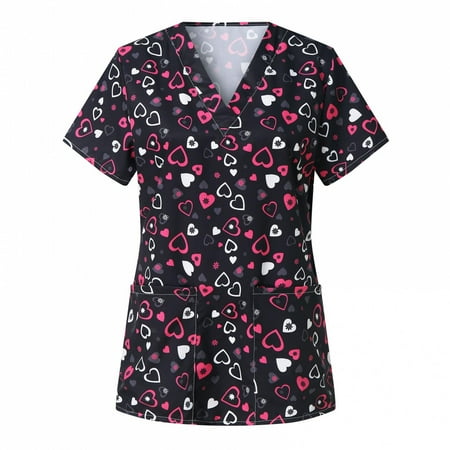 New Year New You! Snorda Womens Nursing Scrub Tops Valentine s Day Love Heart Printed Working Uniform Short Sleeve V-Neck Workwear Blouse T-shirt with Pockets
New Year New You! Snorda Womens Nursing Scrub Tops Valentine s Day Love Heart Printed Working Uniform Short Sleeve V-Neck Workwear Blouse T-shirt with Pockets