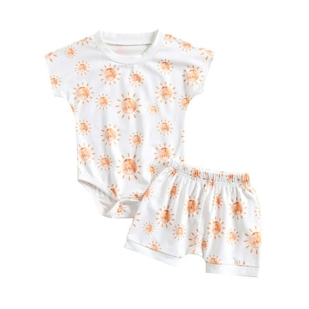 Frobukio 2Pcs Kids Toddler Baby Boys Girls Summer Outfit Printing Raglan Sleeve Snaps Romper + Elastic Waist Shorts White Sun 6-12 Months
Frobukio 2Pcs Kids Toddler Baby Boys Girls Summer Outfit Printing Raglan Sleeve Snaps Romper + Elastic Waist Shorts White Sun 6-12 Months