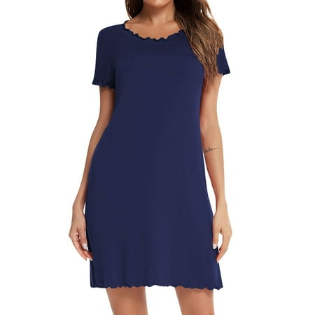 LBECLEY Petite Ladies Gowns European and American Women s Summer New Rolled Edge Solid Color Short Sleeved Comfortable Sleeping Skirt Home Clothes Nightgown Shirts for Women Navy L
LBECLEY Petite Ladies Gowns European and American Women s Summer New Rolled Edge Solid Color Short Sleeved Comfortable Sleeping Skirt Home Clothes Nightgown Shirts for Women Navy L