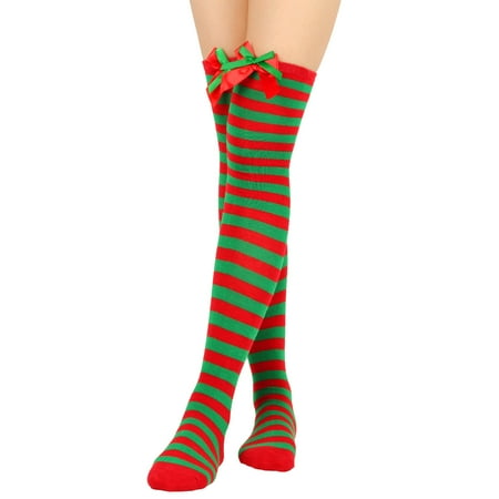 MENRKOO 2022 Women Socks Women Christmas Long Tube Knee Socks Striped Garter Cute Accessories Christmas Party Orange