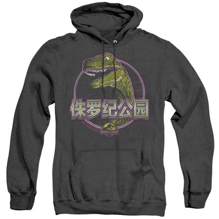 Trevco Sportswear UNI1155-AHH-2 Jurassic Park & Lying Smile Adult Heather Hoodie, Black - Medium