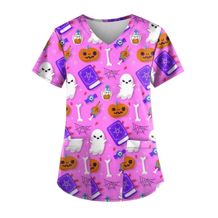 Sksloeg Halloween Day Scrub Top for Women Halloween Cat Pumpkin Print Working Uniform with Pocket Stretch Casual V-Neck Summer Holiday Workwear Pink XL
Sksloeg Halloween Day Scrub Top for Women Halloween Cat Pumpkin Print Working Uniform with Pocket Stretch Casual V-Neck Summer Holiday Workwear Pink XL