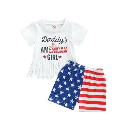 Frobukio 2Pcs Kids Toddler Girls Independence Day Clothes Suit Round Neck Fringed T-shirt + Elastic Waist Shorts White 6-12 Months
Frobukio 2Pcs Kids Toddler Girls Independence Day Clothes Suit Round Neck Fringed T-shirt + Elastic Waist Shorts White 6-12 Months