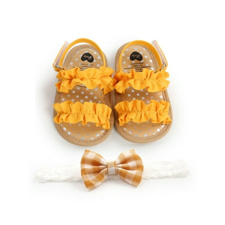 Suanret Infants Newborn Baby Girls Summer Sandals Anti-Slip Soft Sole Ruffle Flat Shoes Toddler First Walker Yellow Shoes + Headband 0-6 Months
Suanret Infants Newborn Baby Girls Summer Sandals Anti-Slip Soft Sole Ruffle Flat Shoes Toddler First Walker Yellow Shoes + Headband 0-6 Months