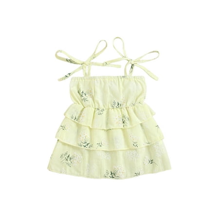 WenaZao Baby Slip Dress Floral Lacing Spaghetti Strap Layered Braces Skirt