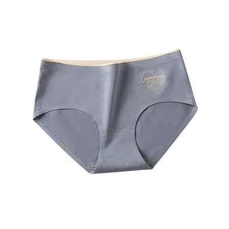JFY Women Sexy Soft Mid Waist Love Heart Print Solid Color Cotton Underwear Briefs