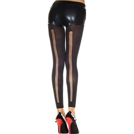 Music Legs 35241-BLACK Slashed Back Spandex Footless Tights - Black