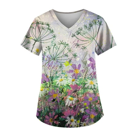 Dandelion Printing Working Uniform Womens Dandelio Printing Short Sleeve V Neck shirts Casual Summer Tops Pockets Scrubs Uniform Nurses
Dandelion Printing Working Uniform Womens Dandelio Printing Short Sleeve V Neck shirts Casual Summer Tops Pockets Scrubs Uniform Nurses