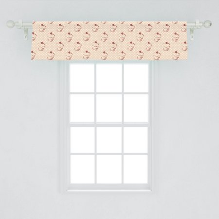 Cake Window Valance, Rhythmic Cupcakes Cherry on Top Sketch Polka Dots Illustration, Curtain Valance for Kitchen Bedroom Decor with Rod Pocket, by Ambesonne