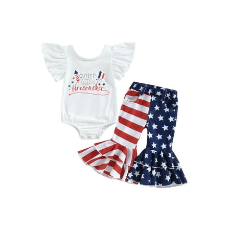 Independence Day Baby Girls Letter Print Fly Sleeve Romper Star Stripe Print Double Layer Ruffles Flare Pant 2Pcs Set
Independence Day Baby Girls Letter Print Fly Sleeve Romper Star Stripe Print Double Layer Ruffles Flare Pant 2Pcs Set