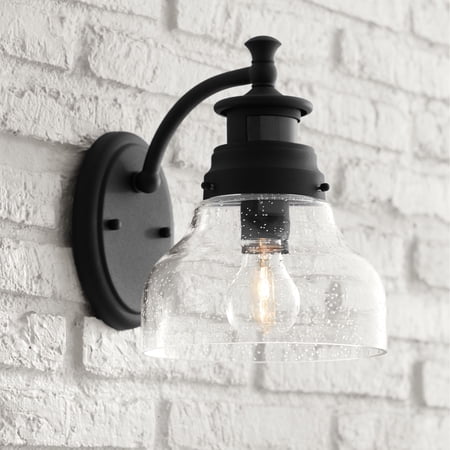 John Timberland Modern Outdoor Wall Light Fixture Black 10" Open Bottom Clear Seedy Glass Motion Security Sensor for Exterior House Porch