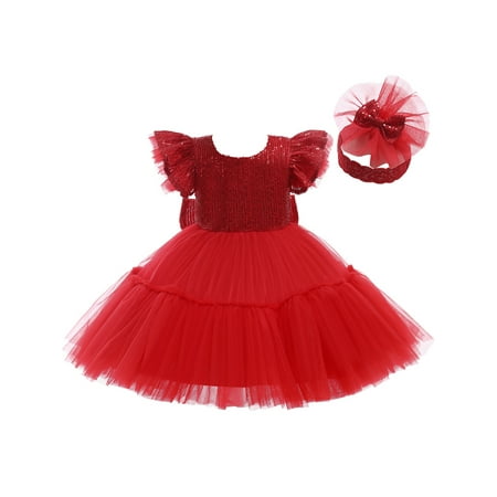 Toddler Girls Christmas Outfit Fly Sleeve Bowknot Wedding Party Princess Tutu Dress with Headwear
Toddler Girls Christmas Outfit Fly Sleeve Bowknot Wedding Party Princess Tutu Dress with Headwear