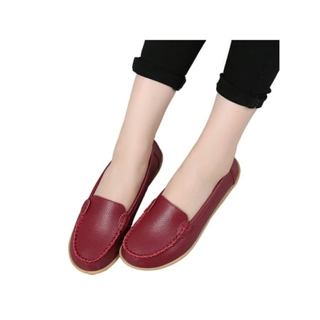 

Woobling Ladies Loafers Comfort Nursing Shoes Slip On Moccasins Womens Boat Shoe Lightweight Flats Non-slip Nonslip Claret 7.5