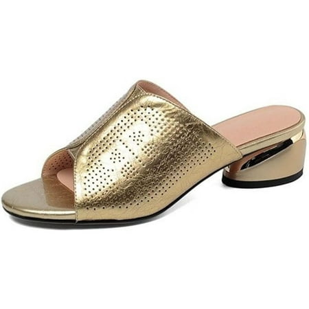 SHYUU Women House Slippers Soft leather comfortable slippers silver thick heels female high-heeled sandals summer half slippers casual
SHYUU Women House Slippers Soft leather comfortable slippers silver thick heels female high-heeled sandals summer half slippers casual