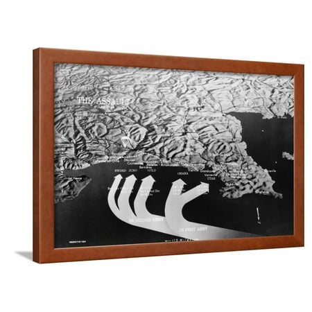 Map Showing Assault on Normandy Framed Print Wall Art