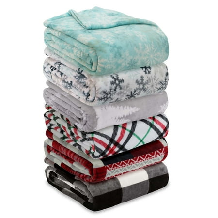 Mainstays Twin Super Soft Plush Bed Blanket in Aqua Snowflake