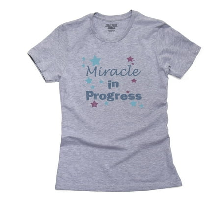 Clever Miracle in Progress Pregnancy Maternity Baby Women s Cotton Grey T-Shirt