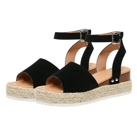 

1 Pair of Flange Sandals Straw Braided Sandals Women Summer Shoes Footwear Supplies Black Size 41 EU40 US8.5 UK6